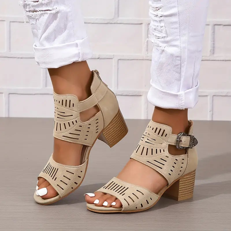 Product Image for Ivyshape | Women's Sandals with Chunky Heels, Beige / 35