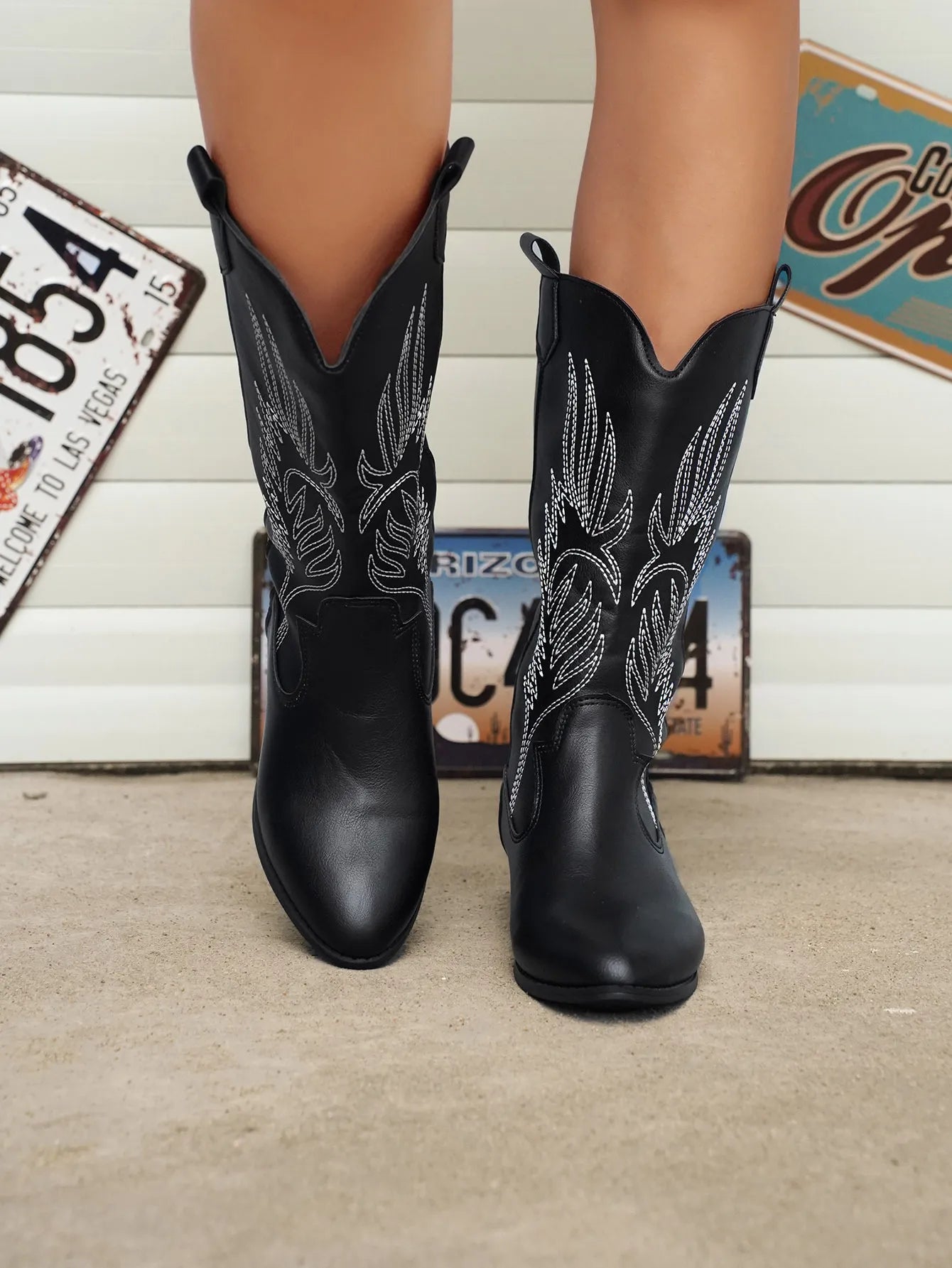 Product Image for Ivyshape | Stylish Pu Leather Soft Lining Cowboy Boots, Black / AU 11 [EU42]