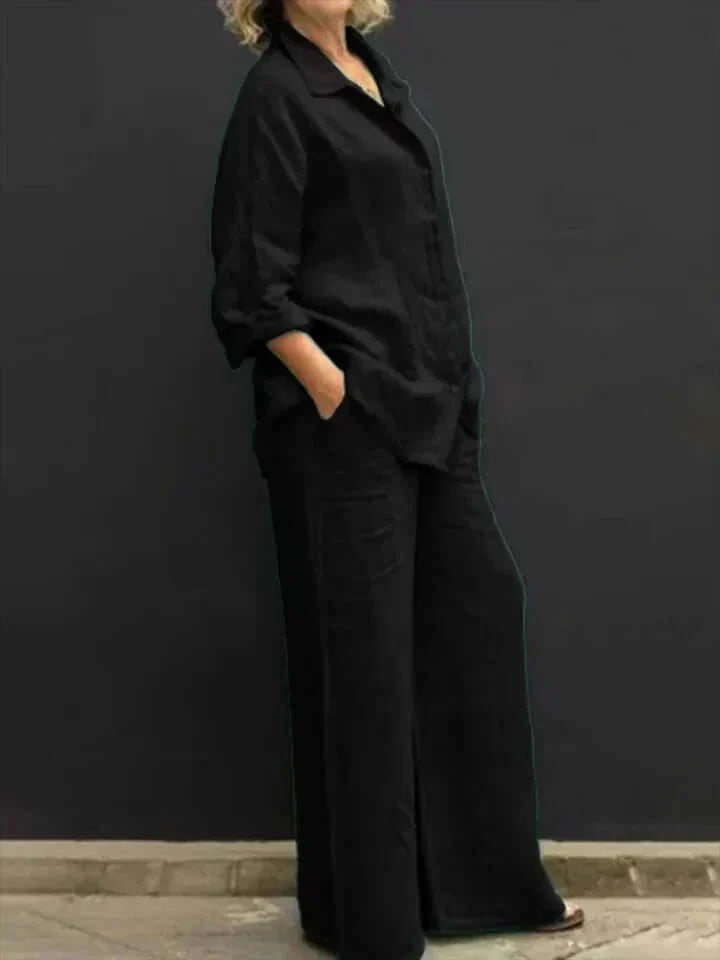 Product Image for Ivyshape | Linen Set with Button Placket, Black / S