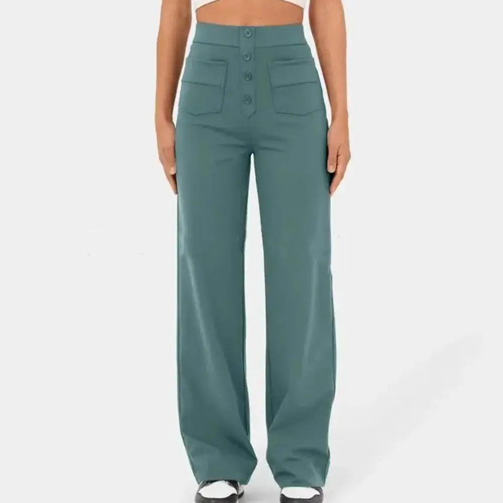 Product Image for Ivyshape | Comfy High-Waist Wide Leg Stretch Trousers, OCEAN GREEN / S