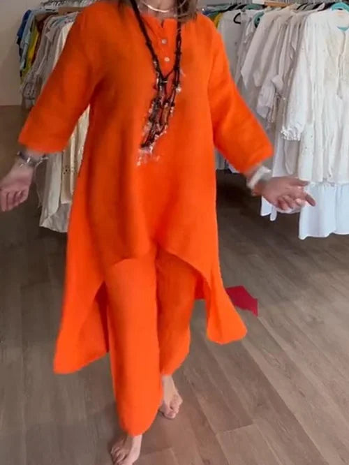 Product Image for Ivyshape | Solid Color Leisure Suit In Linen for Women, Orange / XL