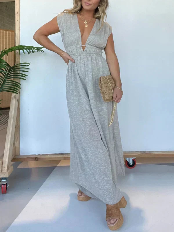 Product Image for Ivyshape | Comfortable V Neck Jumpsuit, Grey / 3XL