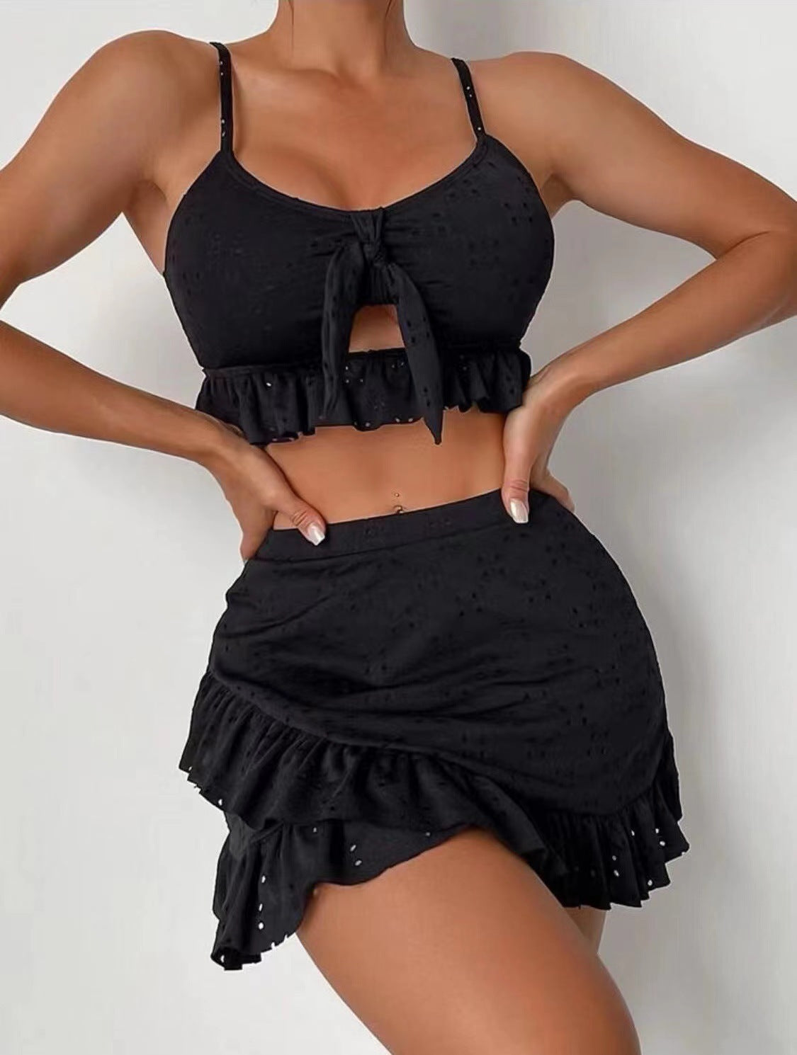 Product Image for Ivyshape | Stylish 3-Piece Ruffle Swimsuit With Skirt For Women, Black / XL