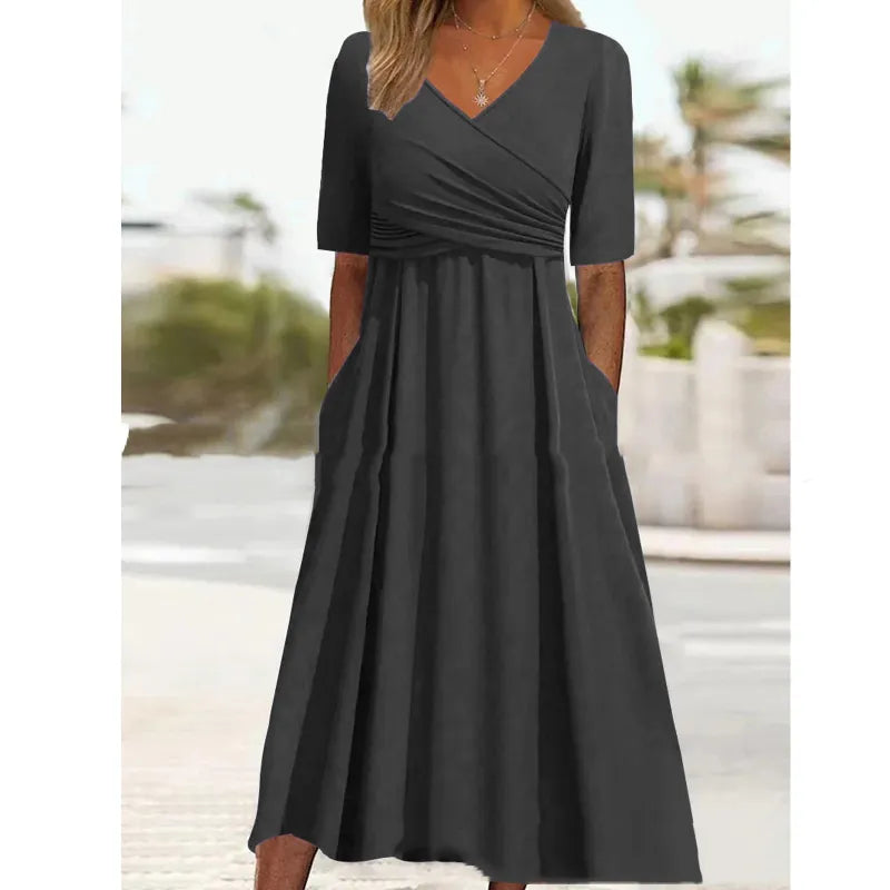 Product Image for Ivyshape | Great Black, Simple Midi Dress With Side Pockets, 3XL