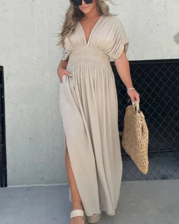 Product Image for Ivyshape | Elasticated V-Neck Maxi Dress, Stone / XL