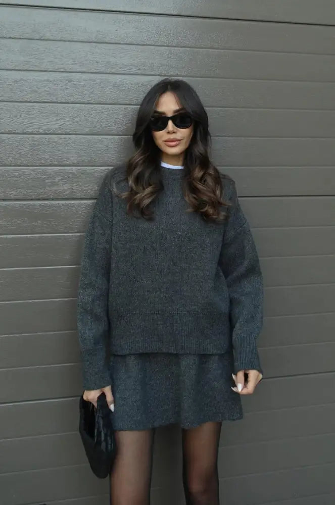 Product Image for Ivyshape | Knitted Skirt And Sweater Set, Grey / XS (6)