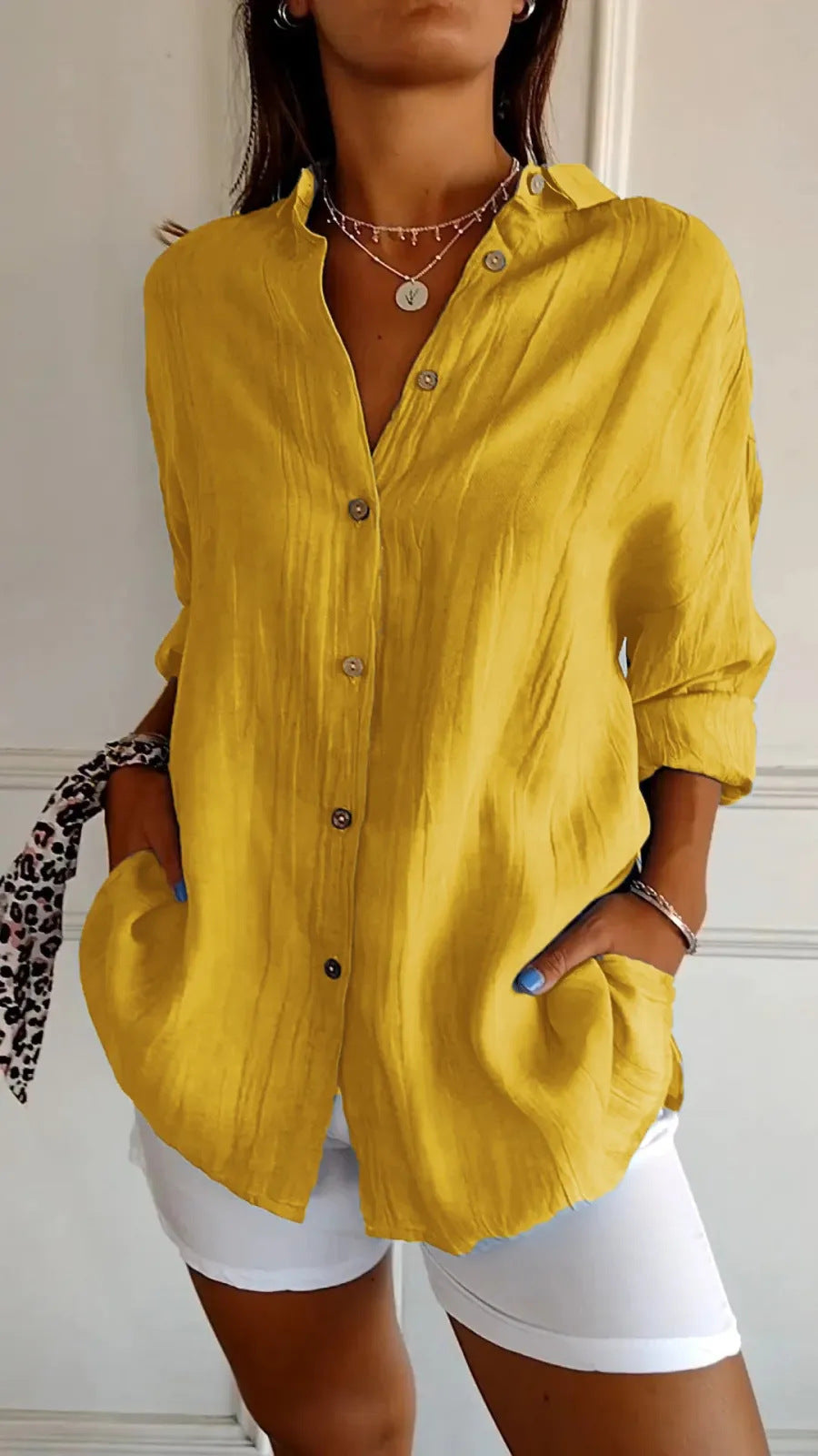 Product Image for Ivyshape | Casual Long Sleeve Shirt, Yellow / 3XL (20)
