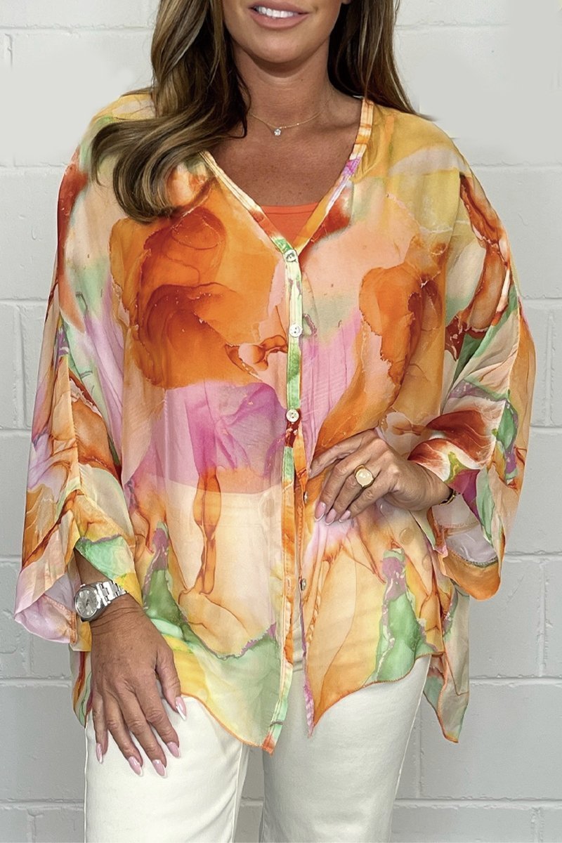Product Image for Ivyshape | Stylish Lightweight Printed Blouse, Orange en Roze / 2XL