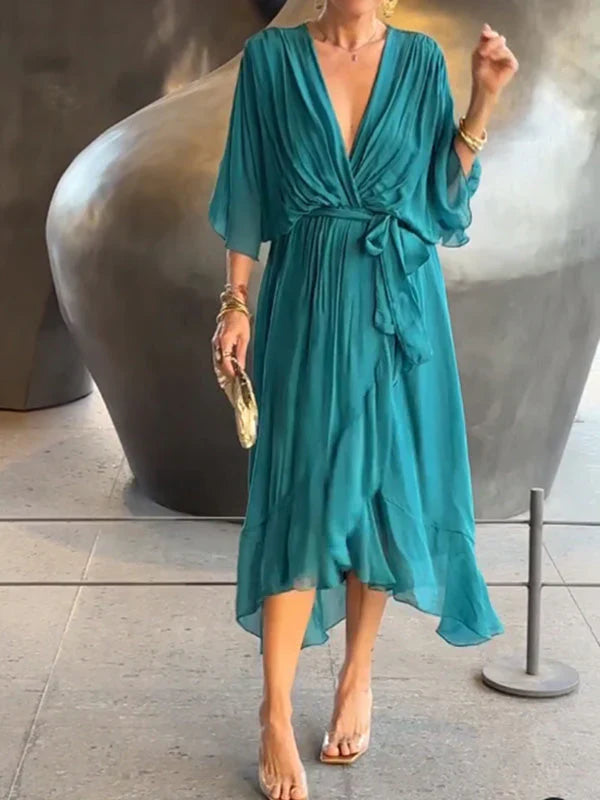 Product Image for Ivyshape | Chiffon Dress with V-Neck, Elegant and Stylish, Ocean blue / 3XL