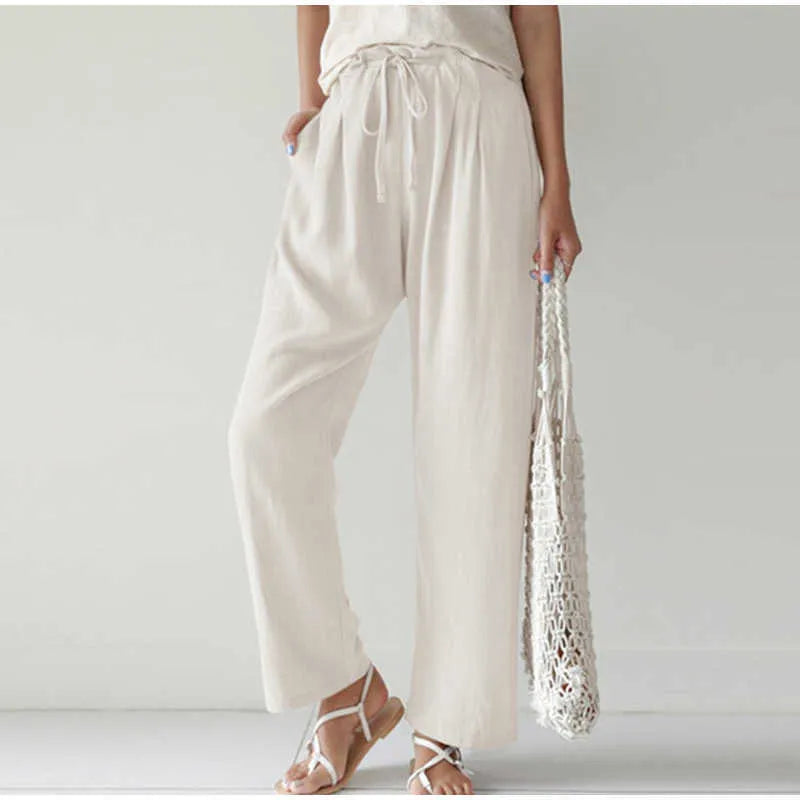 Product Image for Ivyshape | Elastic Waist Pleated Front Pocket Wide Leg Casual Pants, White / L