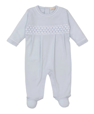 Hand Smocked Footie- Light Blue - Little Avriett Baby & Children's Boutique 
