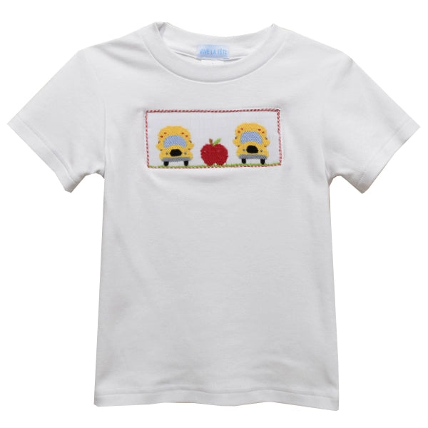 Back To School Smocked White Short Sleeve Boys T-Shirt