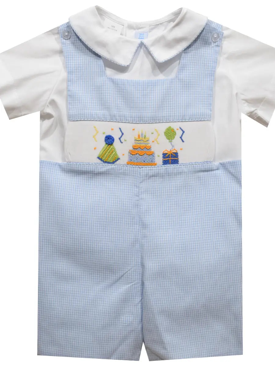 Birthday Smocked Check Short Sleeve Boys Shortall & Shirt