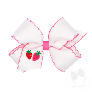 Grosgrain Hair Bow with Moonstitch Edge and Strawberry Embroidery - Little Avriett Baby & Children's Boutique 