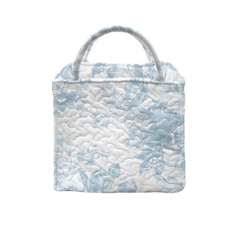 Rose Toile Light Blue Small Quilted Tote Bag