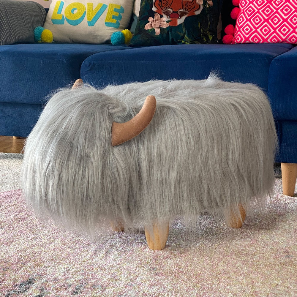 Gilbert the Grey Highland Cow Footstool