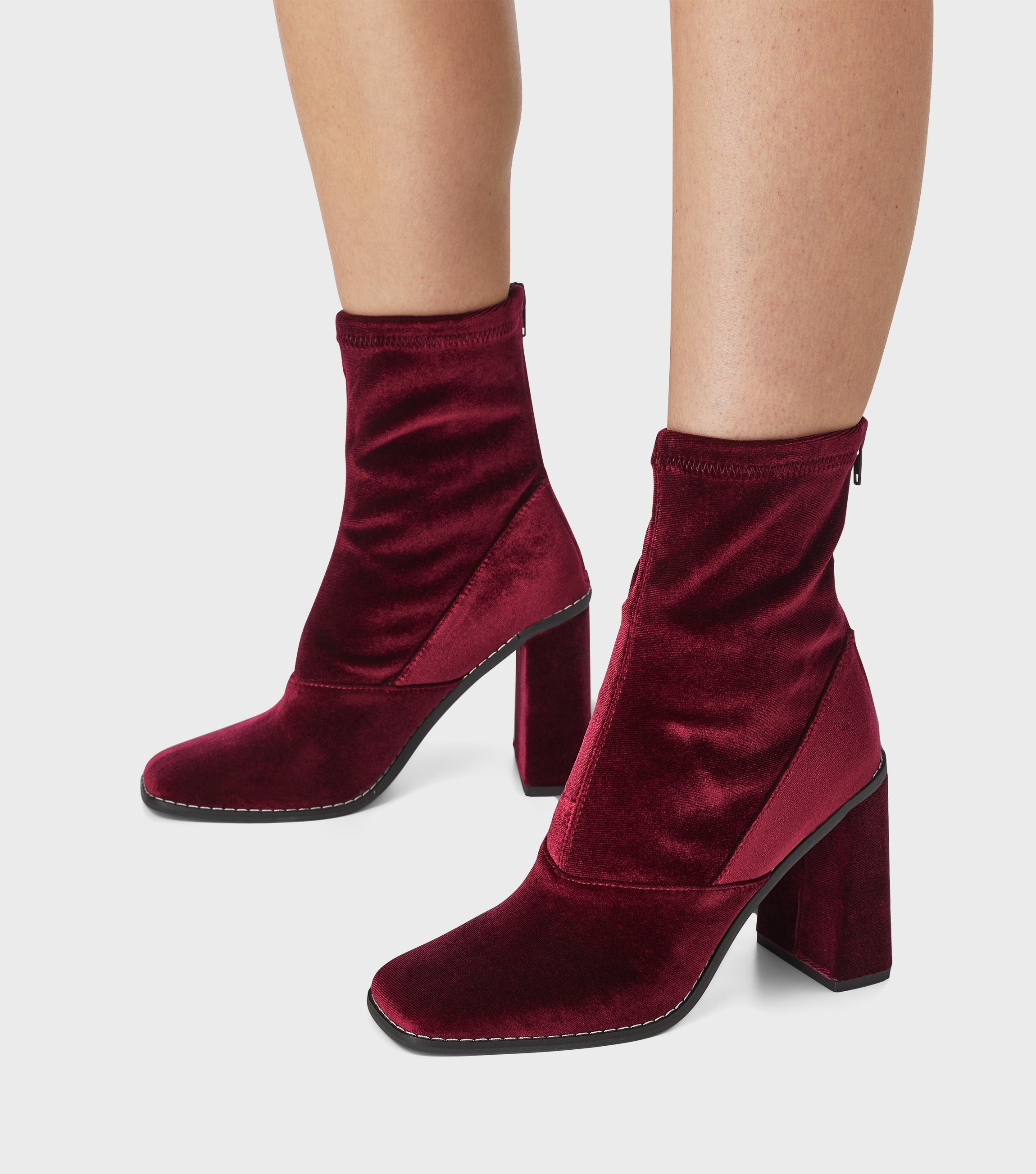 Kath Burgundy Block Heel Boots With Zip – London Rebel
