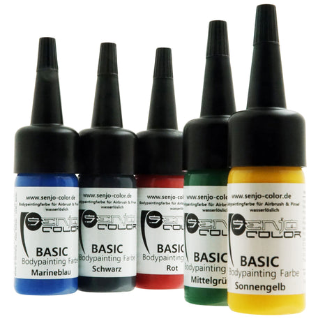Flüssige Bodypainting Farben Senjo Color BASIC in Flaschen mit Dosierdeckel