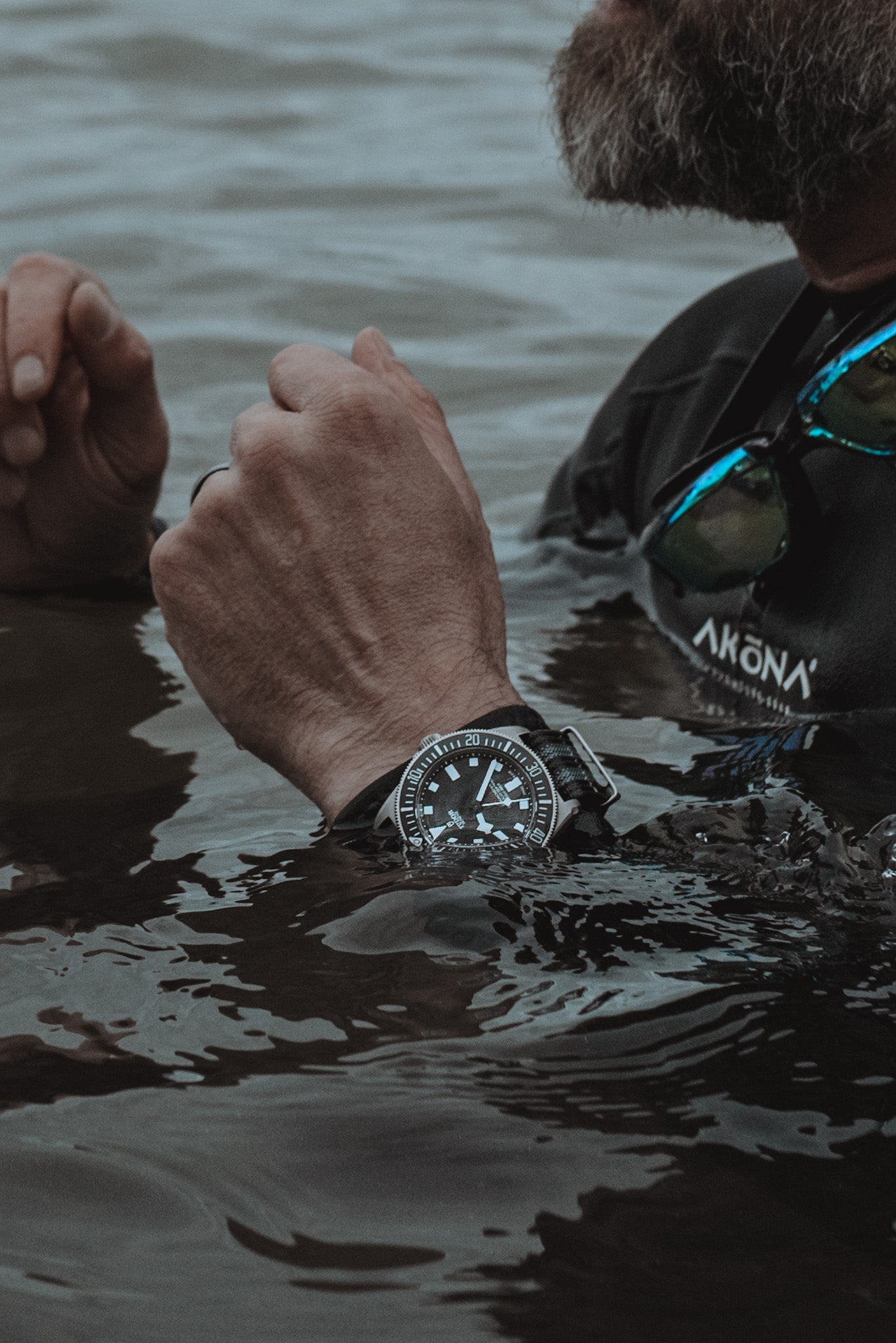 A cold morning swim with the Tudor FXD on the Bond Ribbed Nylon Strap 