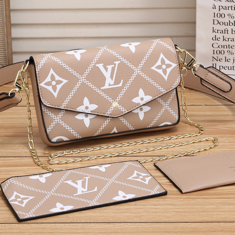 LV Louis Vuitton fashion and popular one-shoulder messenger bag handbag wallet three-piece set