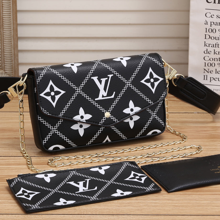 LV Louis Vuitton fashion and popular one-shoulder messenger bag handbag wallet three-piece set