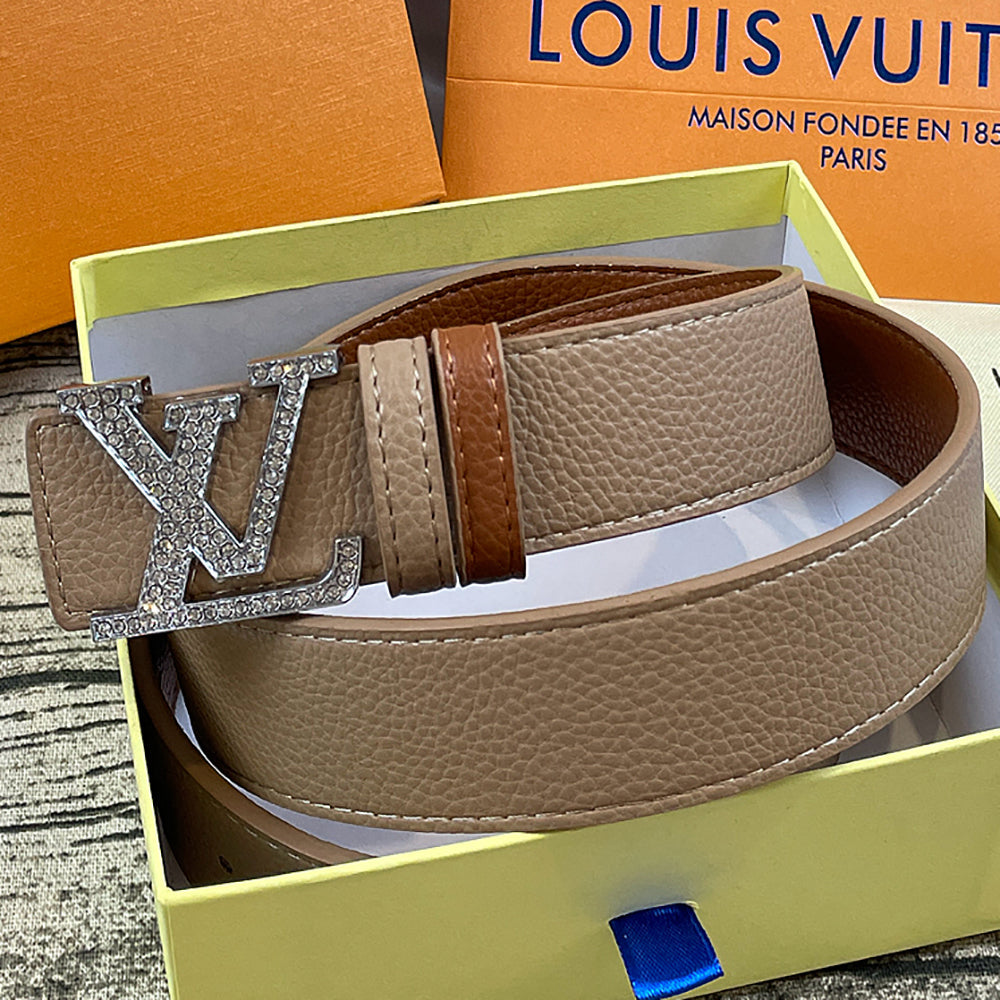 LV Louis Vuitton classic diamond letter buckle couples temperament belt