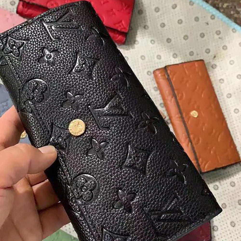 LV Louis Vuitton Solid Letter Embossed Flap Wallet Long Clutch Bag