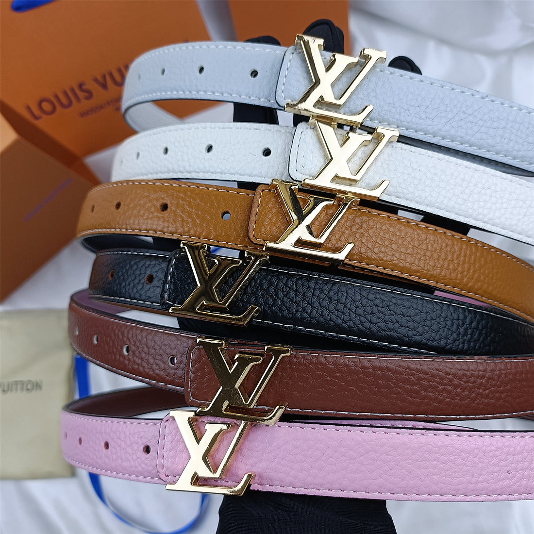 Louis Vuitton LV Women's Pebbled Smooth Buckle Belt