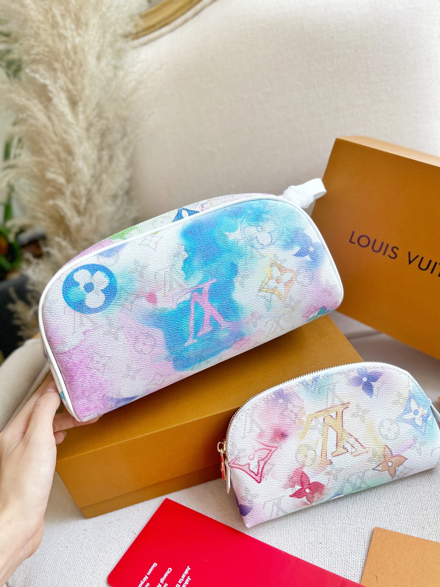 Louis Vuitton LV Canvas Cosmetic Bag Wallet Two Piece