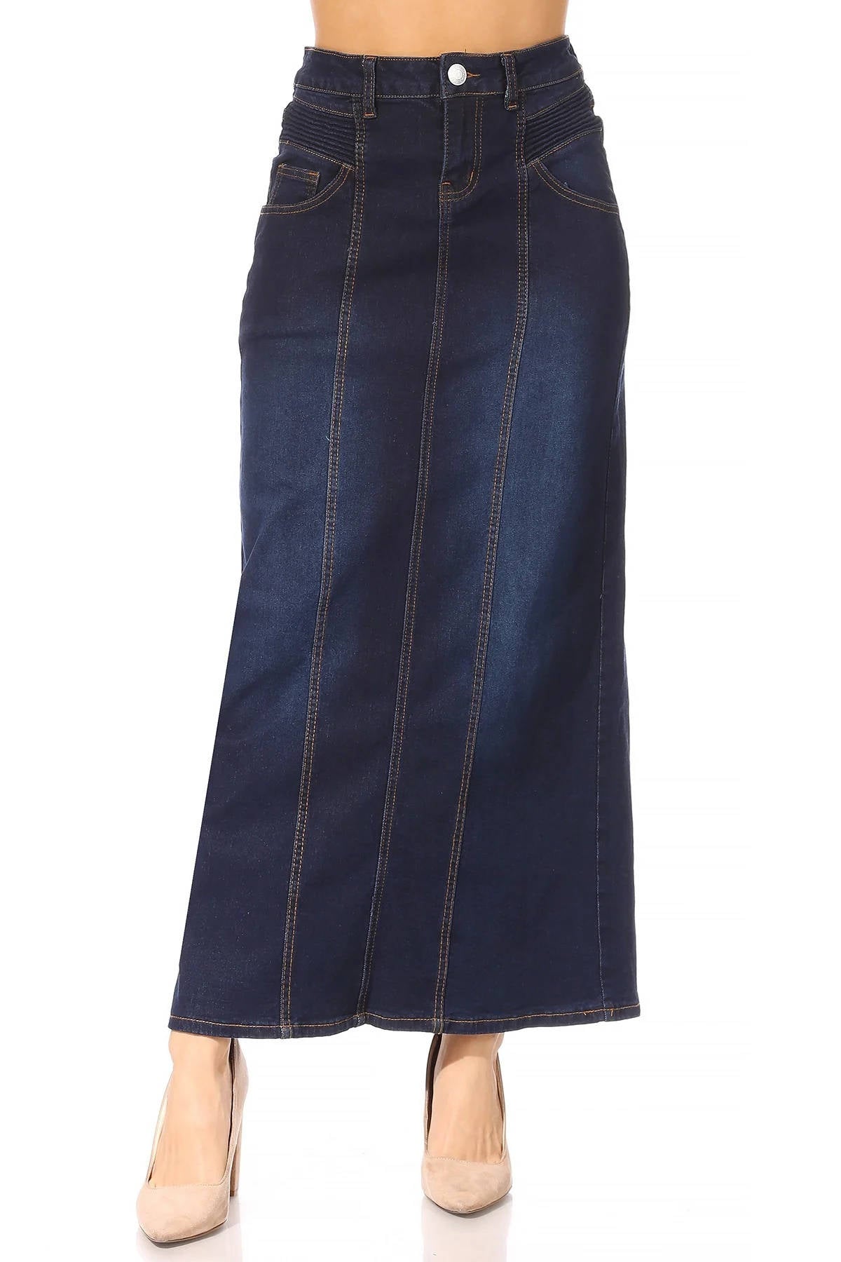 Women's Juniors/Plus Size Stretch Denim Designed Long Skirt – Fashion2Love