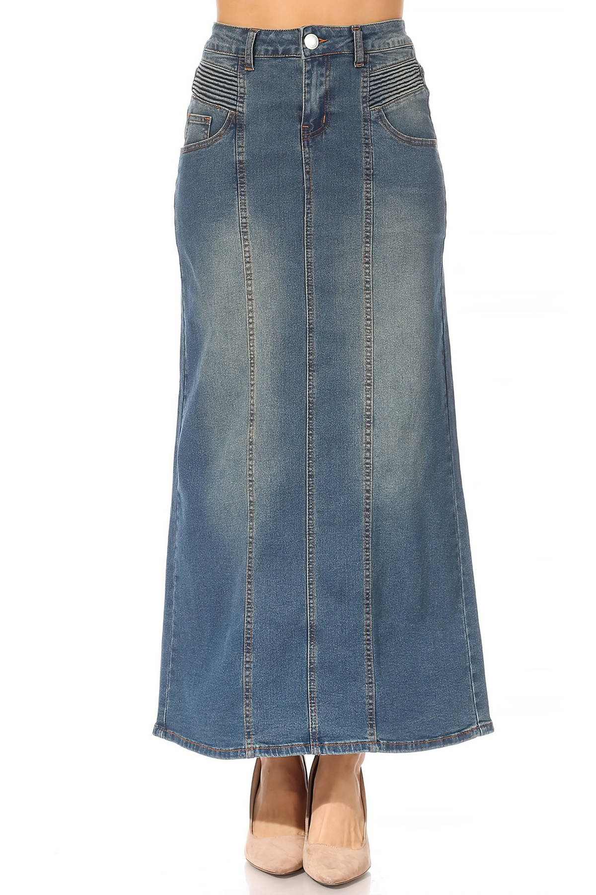 Women's Juniors/Plus Size Stretch Denim Designed Long Skirt – Fashion2Love