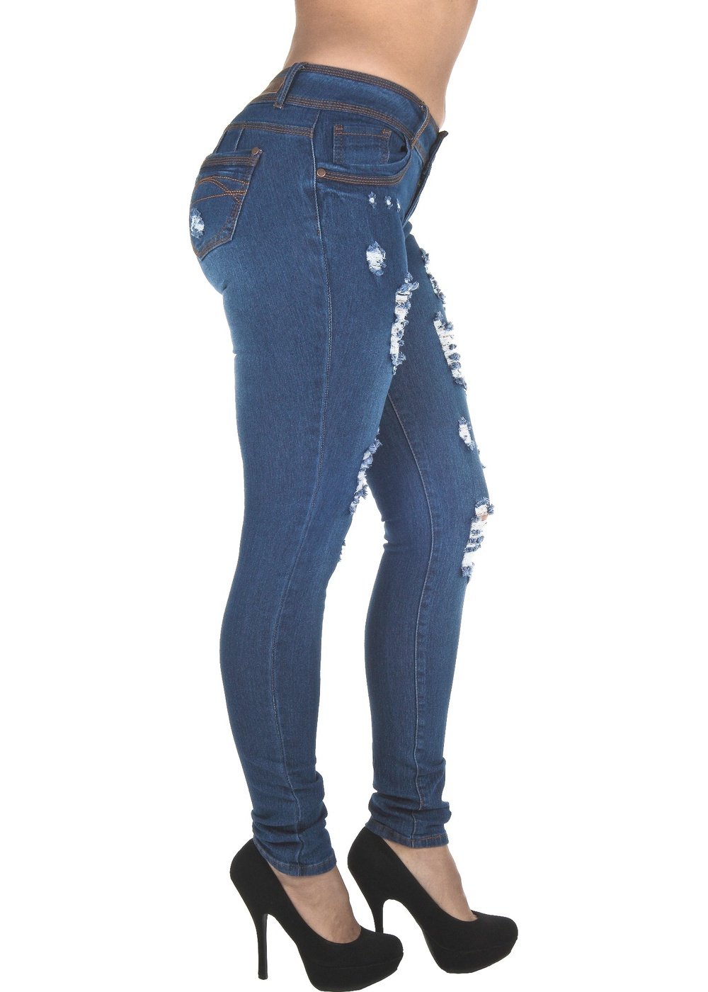 High-rise Butt-Lifting Jeans with Rips 21285DPAP-B