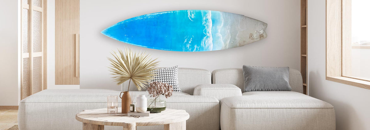 Keren Fine Art -  Pinterest Surfboard wall hanging - Resin art - Beach house decor - Ocean resin art - Coastal decor