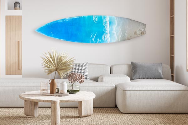 Keren Fine Art -  Pinterest Surfboard wall hanging - Resin art - Beach house decor - Ocean resin art - Coastal decor