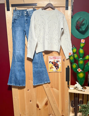 Western Boots Stitch Pattern
Crew Neck Sweater - TheTurquoiseRoanBoutique