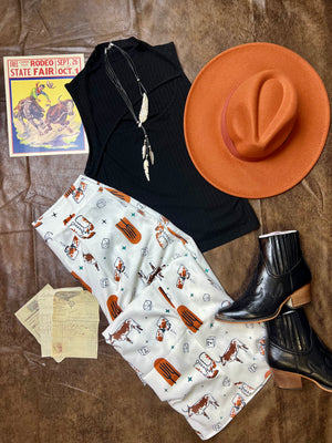 Farm-Western Cow Print Low Waist Wide Leg Pants - TheTurquoiseRoanBoutique