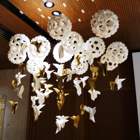 Paper Art Installation ORIGAMI CHANDELIER for Nobu Hotel Shoreditch