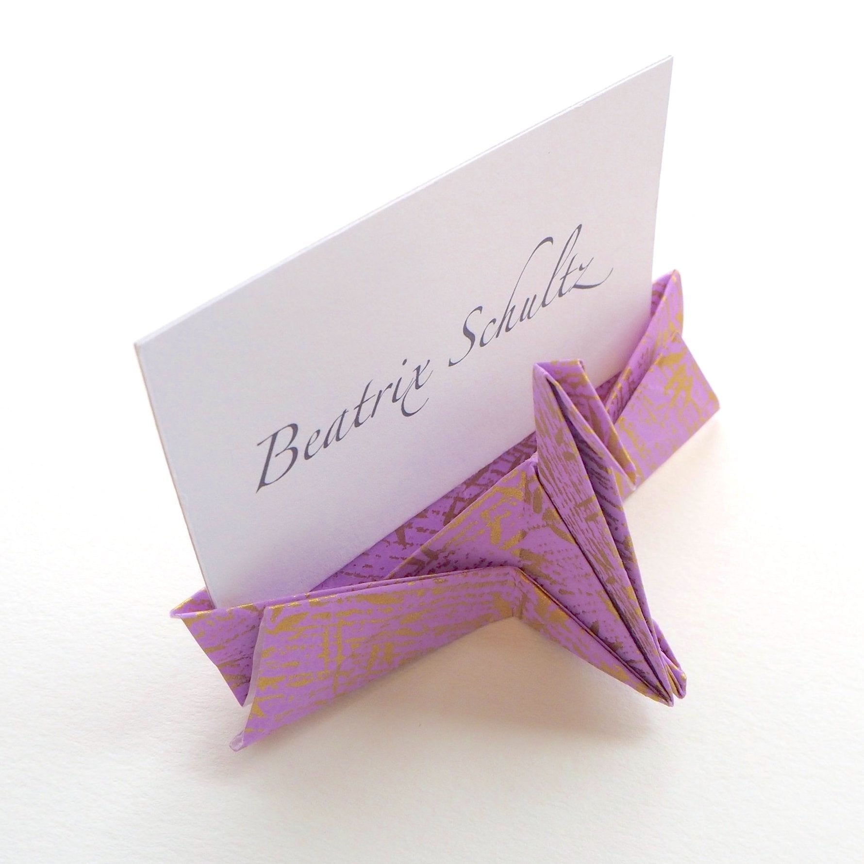 Bespoke Yuzen Washi Paper Origami Crane Name Card Holder Lavender Home