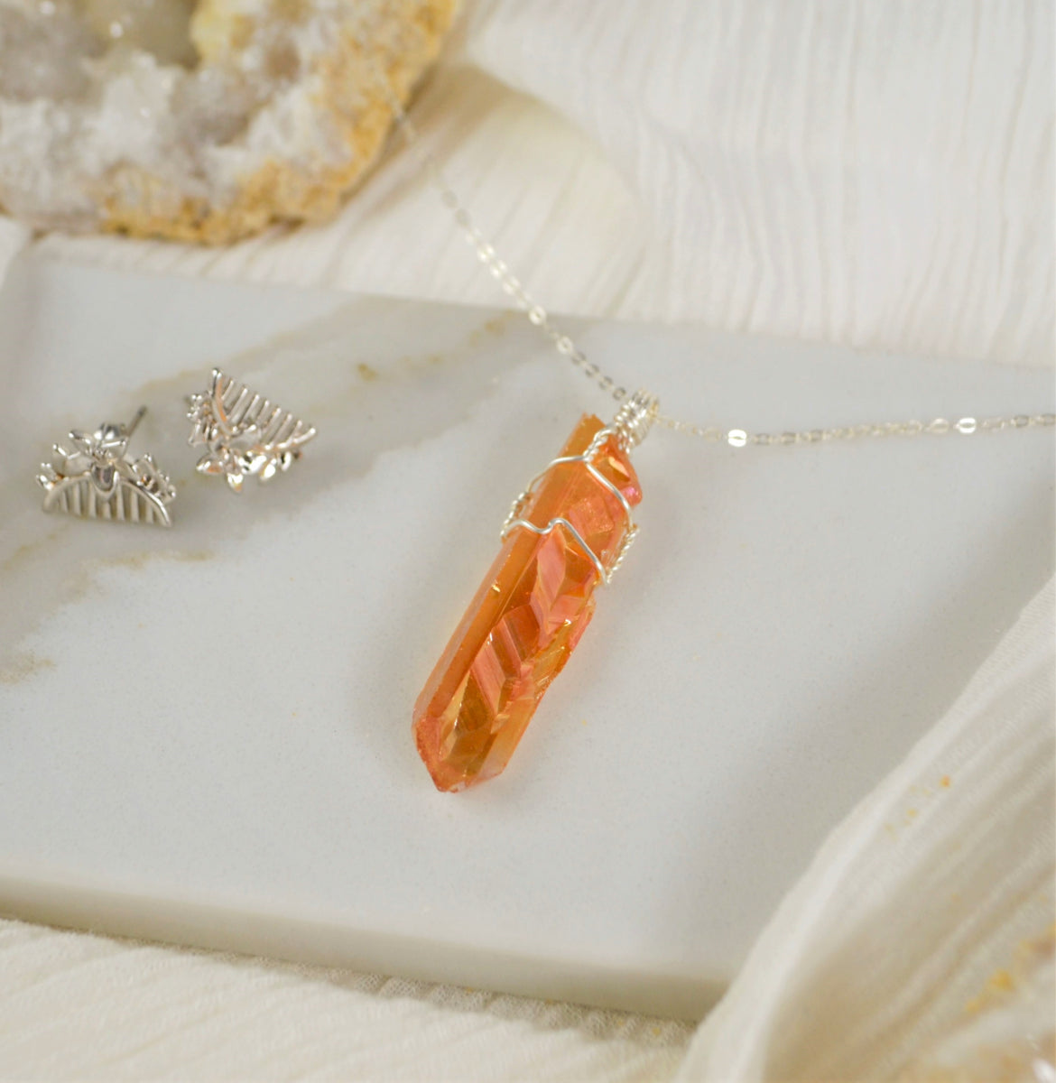 Orange Aura Quartz Meaning healing Crystal necklace gemstone jewelry australia 