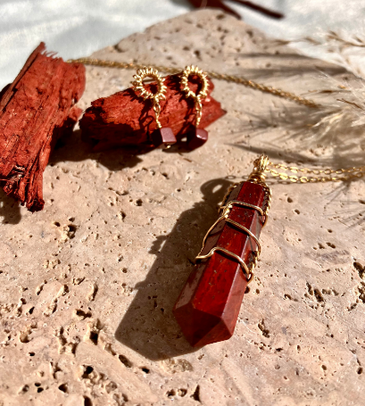 Red Jasper bracelet and crystal necklace duo handmade healing crystal jewelry australia