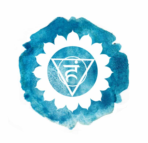 fifth chakra the throat chakra symbol is presented on blue watercolor symbolic of the colour of the throat chakra