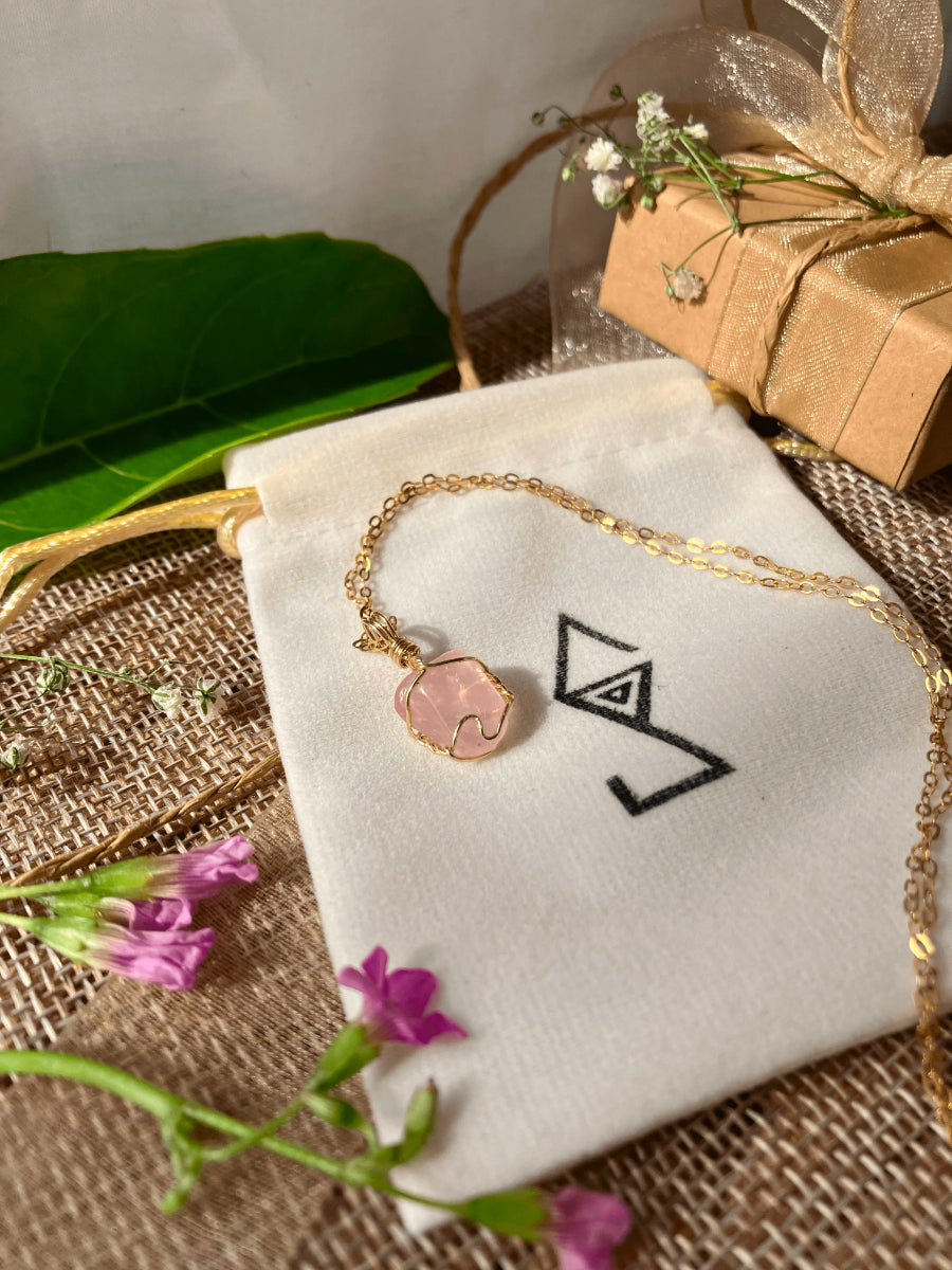 rose quartz gold necklace for mental and emotional wellness on sale australia