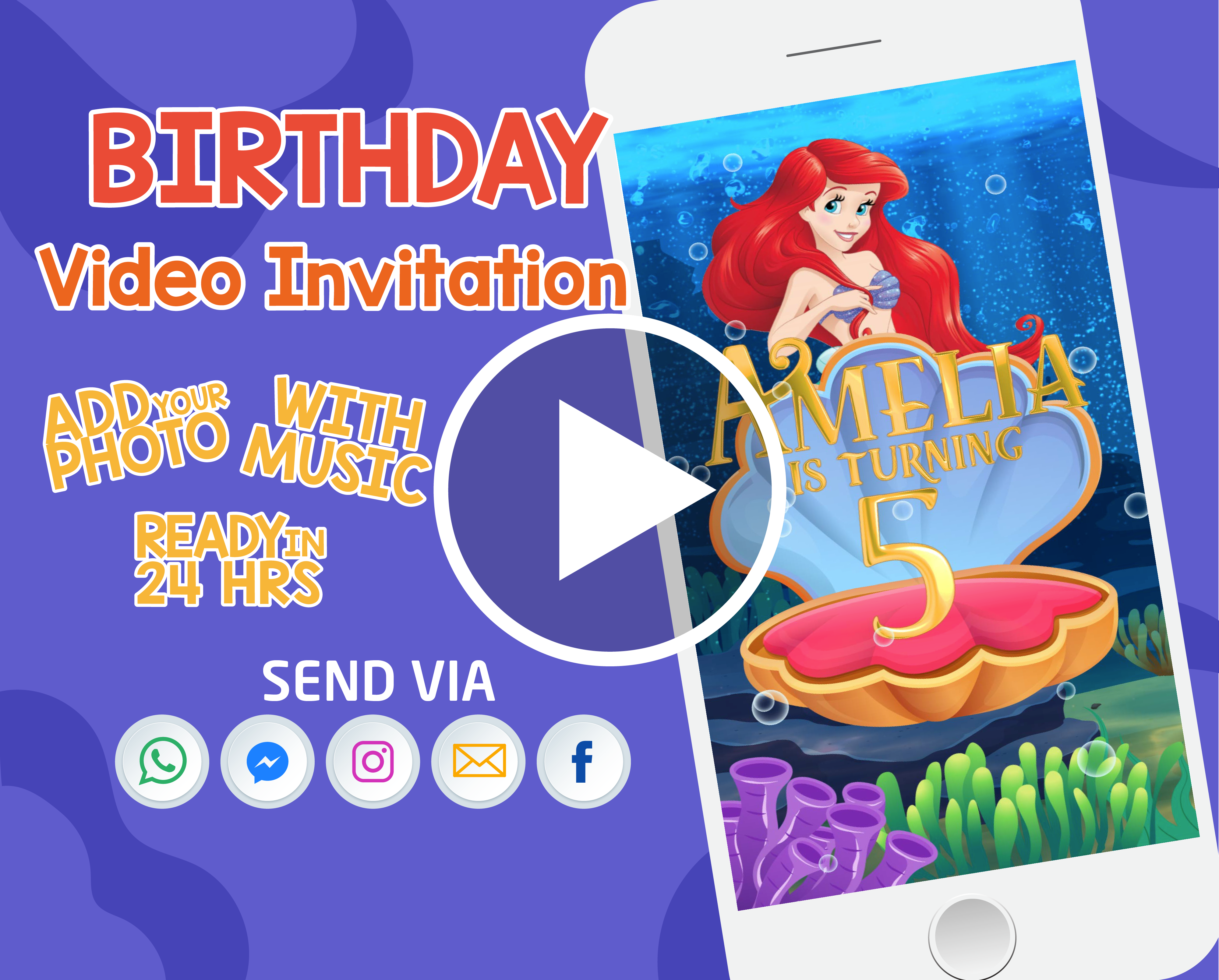The Little Mermaid Birthday Video Invitation | Little Mermaid Animated  Invitation
