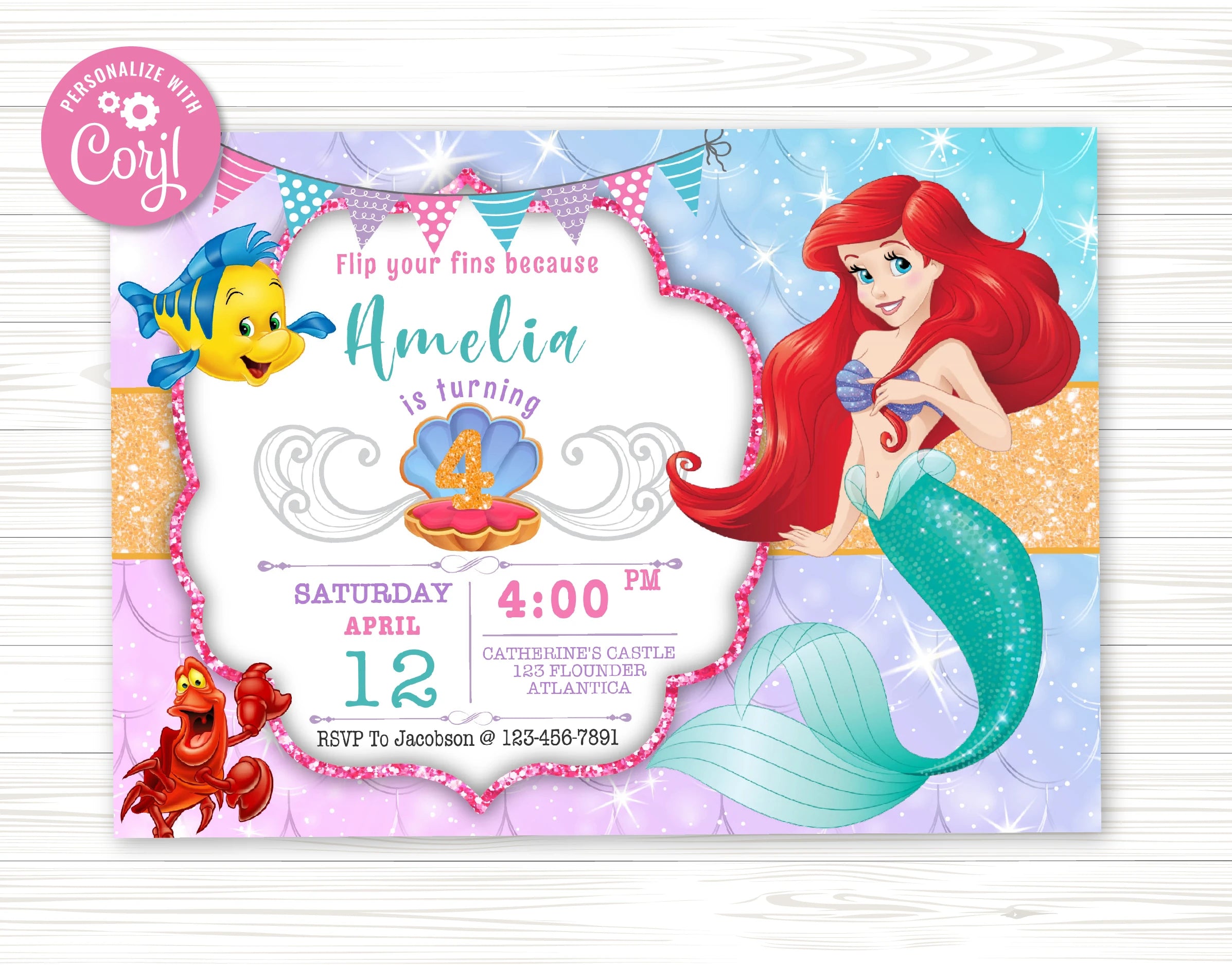 The Little Mermaid Birthday Invitation Template | Editable | Printable | Instant Download