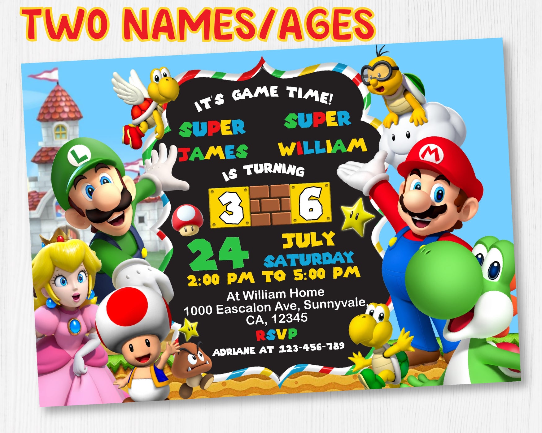 etiqueta ama de casa No lo hagas Super Mario Bros Digital Birthday Invitation | Card Printable Invite Mario  | Invitation Template | super mario birthday party ideas – kidszoneparty