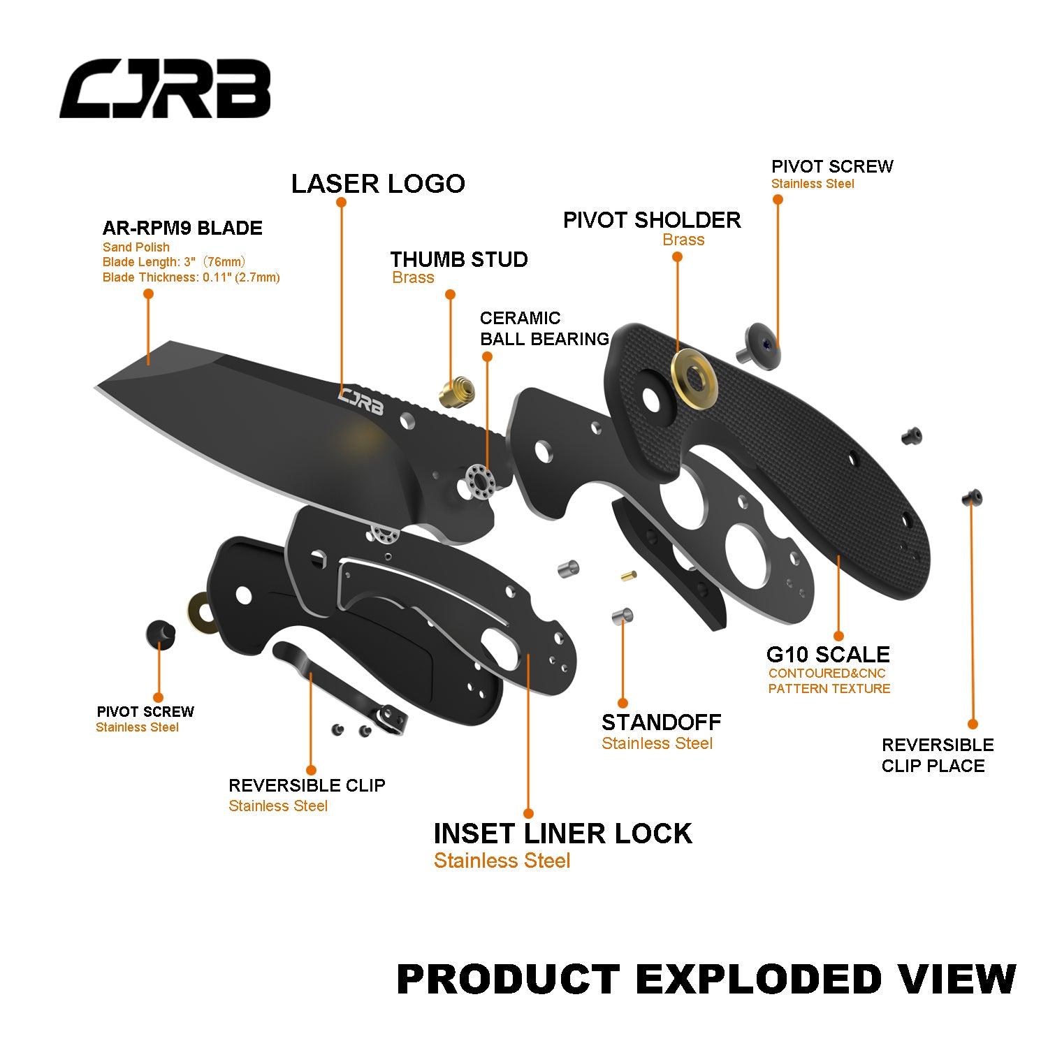 CJRB MORE MAILEAH J1918L BLACK PVD COATED AR-RPM9 POWDER STEEL BLADE FOLDING KNIVES