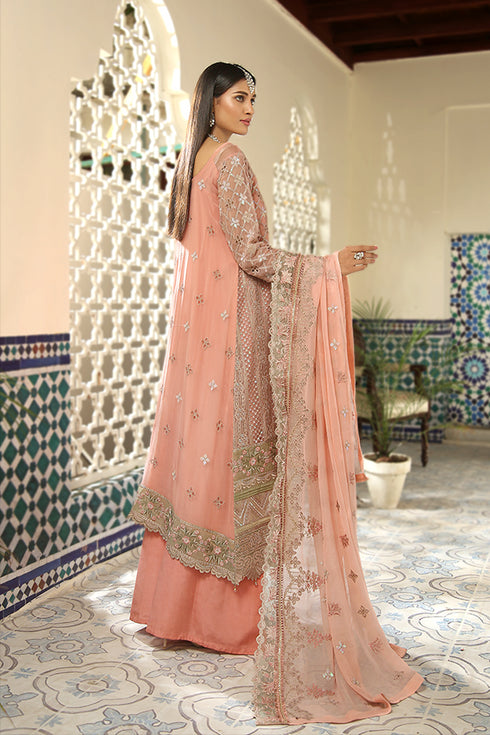 Maryams Embroidered Chiffon 3 Piece suit MG-104 Sky Clay