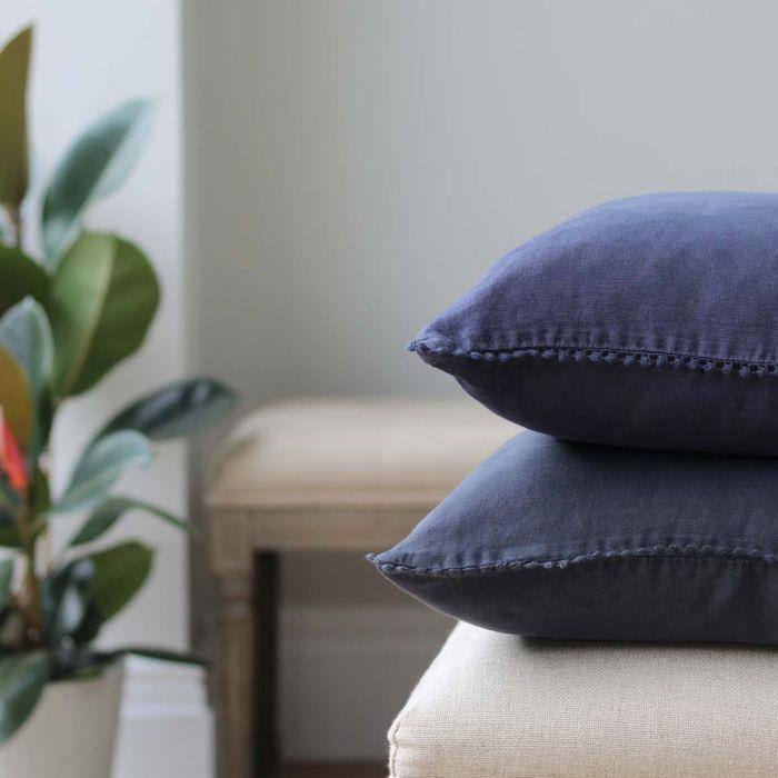 Navy Cushion With Laced Edge - Distinctly Living 
