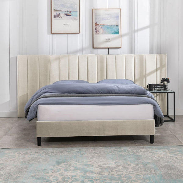 Mjkone Upholstered Platform Bed with Oversized Adjustable Headboard