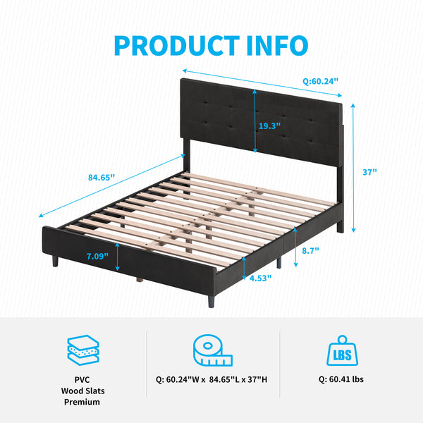 Bed Frame with Adjustable Upholstered Headboard